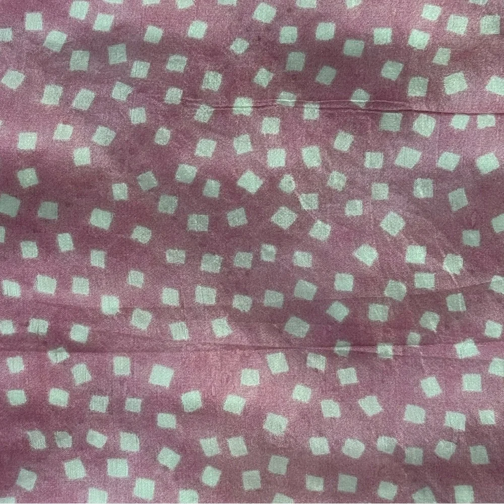 Pink Silk Scarf Square 18” White geometric Print Lightweight Neck Hair Wrap